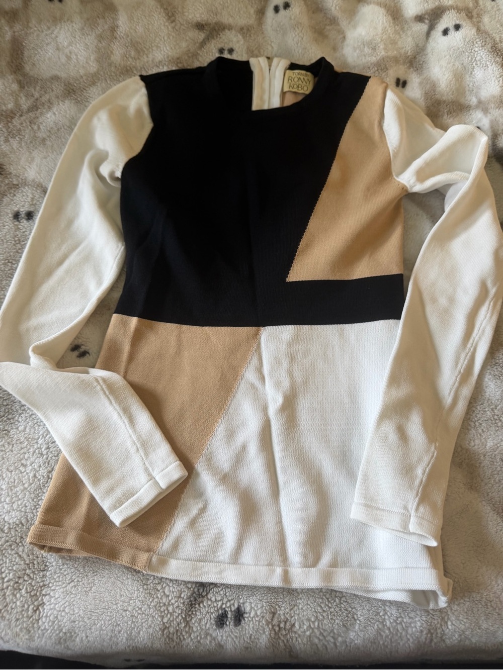 Torn by Ronny Kobo Black, Cream & Tan Colorblock Top